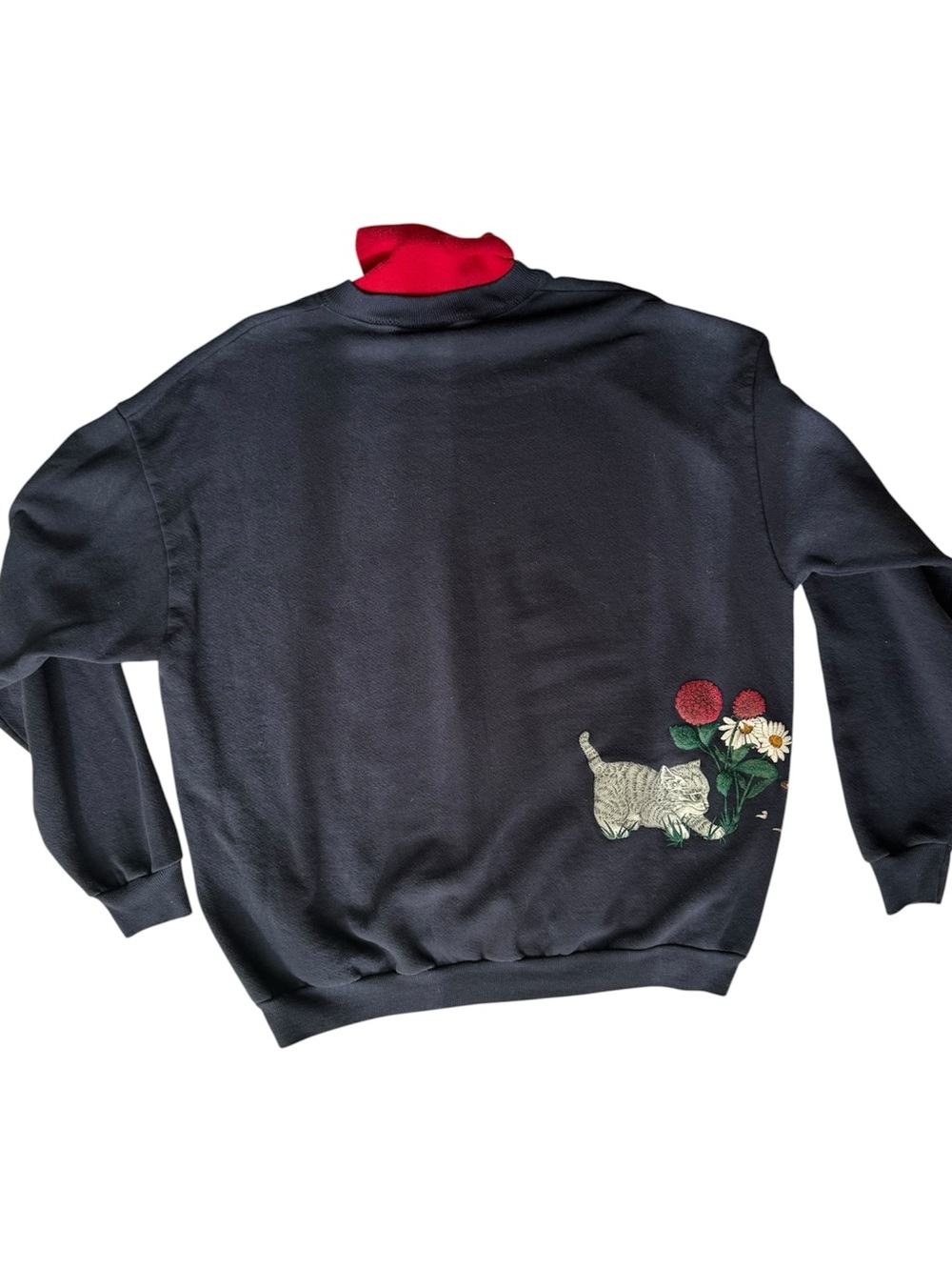 Vintage XL Cat Sweatshirt Mock Neck Floral Kittens Grandmacore Cottagecore - Picture 6 of 10